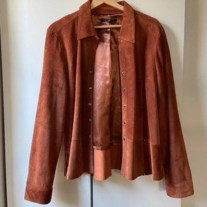 Camel 100% Leather Suede Shacket Shirt Jacket XL